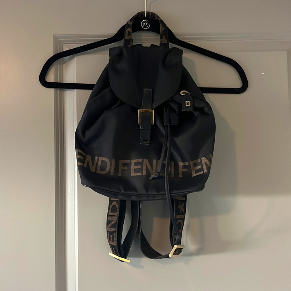 Vintage Fendi logo drawstring nylon backpack